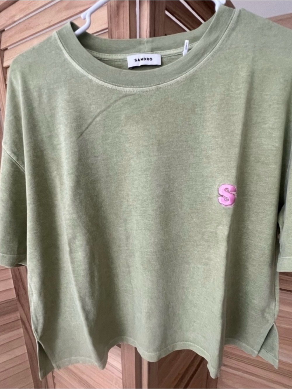 Sandro Light Olive Crewneck Tee with Subtle Washed Finish
